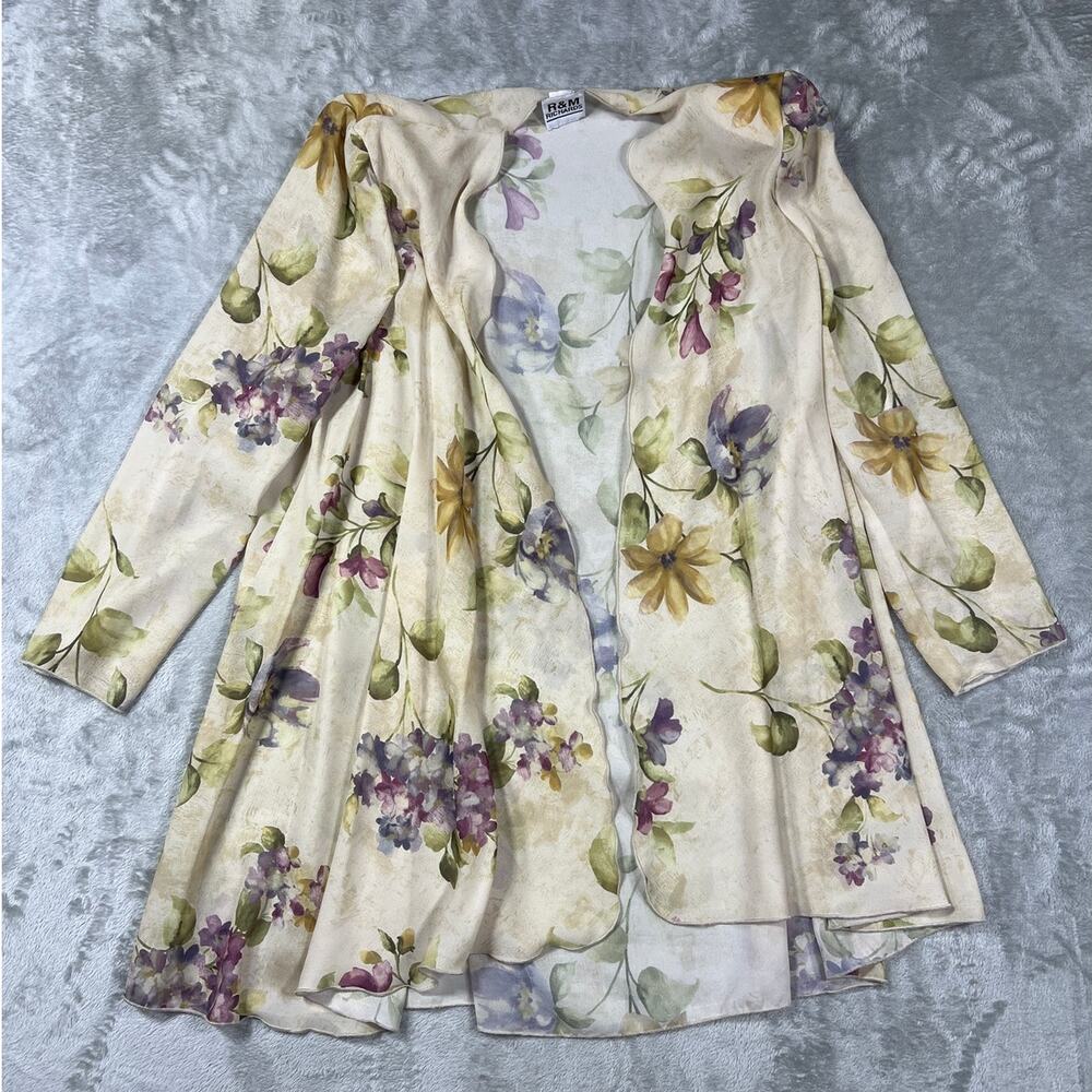 Floral Sheer Kimono Duster Shoulder PadsUSA One Size Lightweight Vacation Ready - Picture 2 of 7